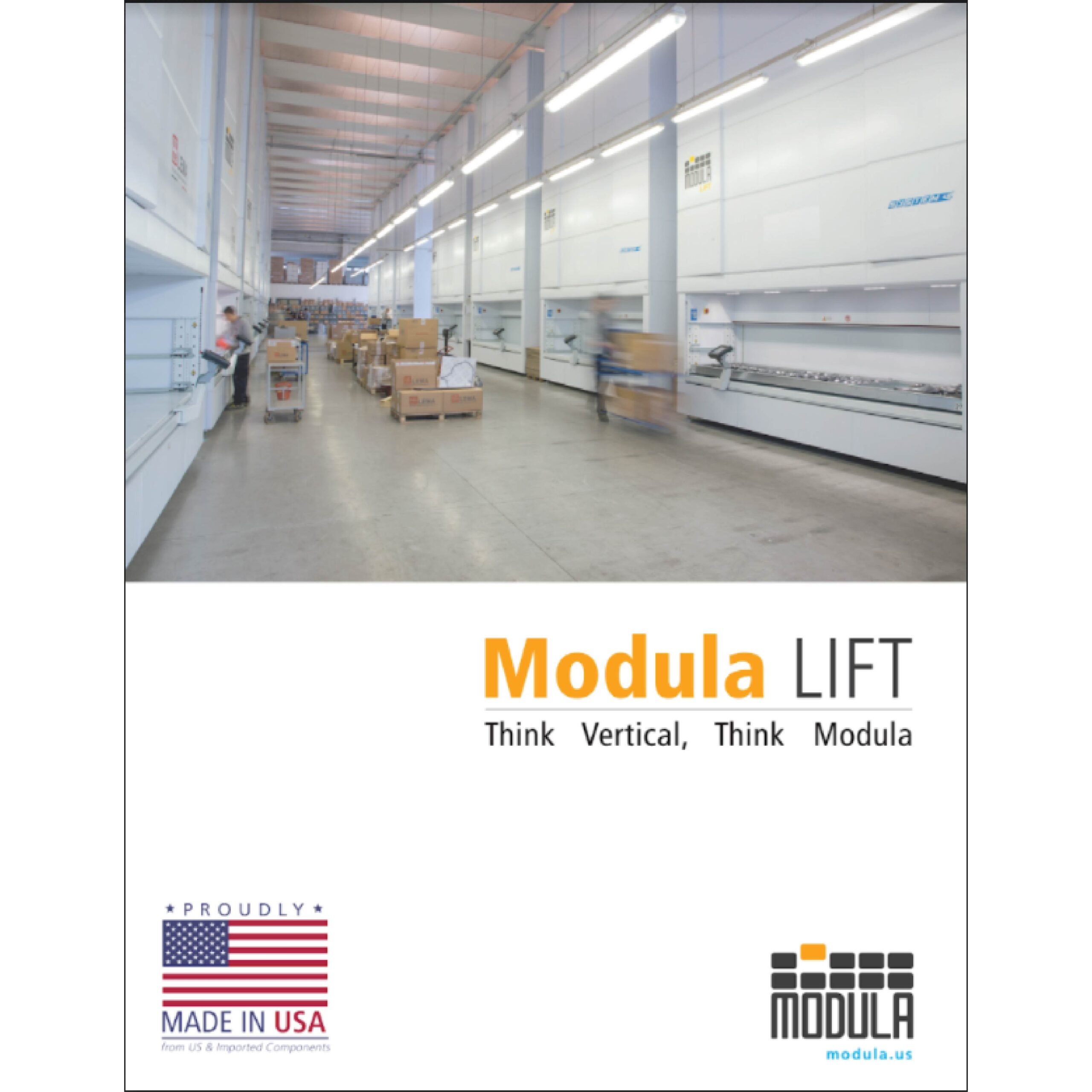 a cover page showing modula lift in a warehouse